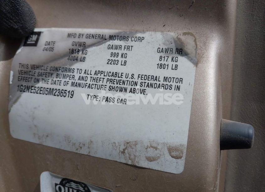 Photo 9 of 2005 Pontiac Grand AM SE (VIN 1G2NE52E05M236519)