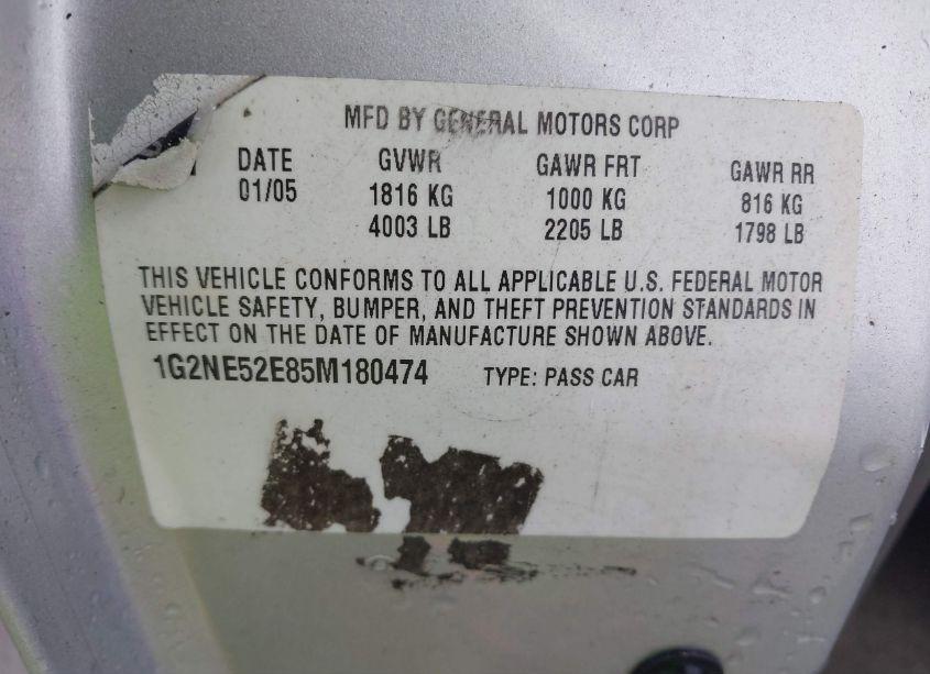 Photo 9 of 2005 Pontiac Grand AM SE (VIN 1G2NE52E85M180474)