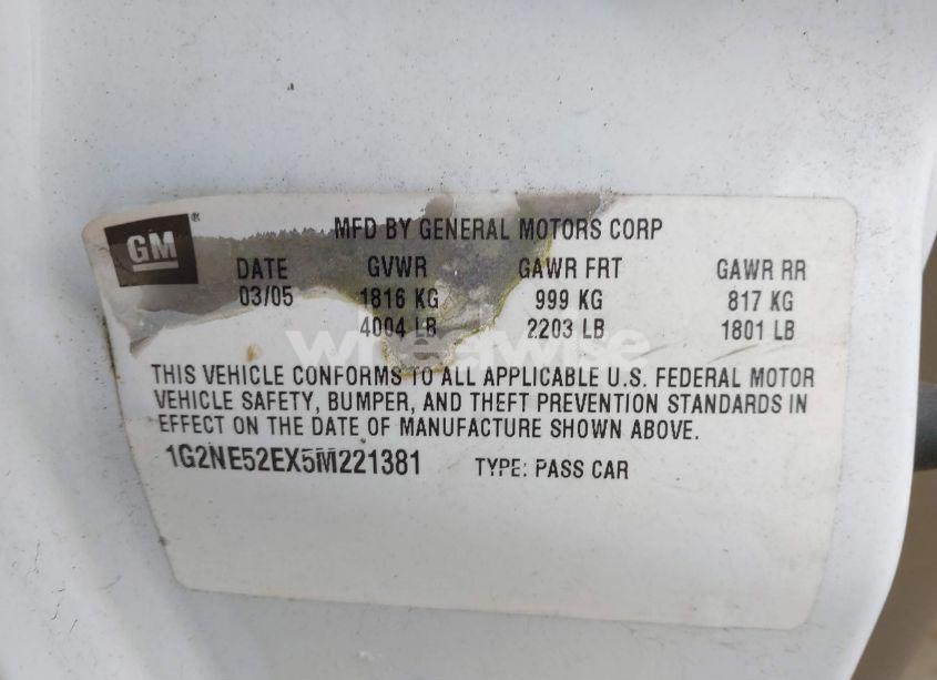 Photo 9 of 2005 Pontiac Grand AM SE (VIN 1G2NE52EX5M221381)