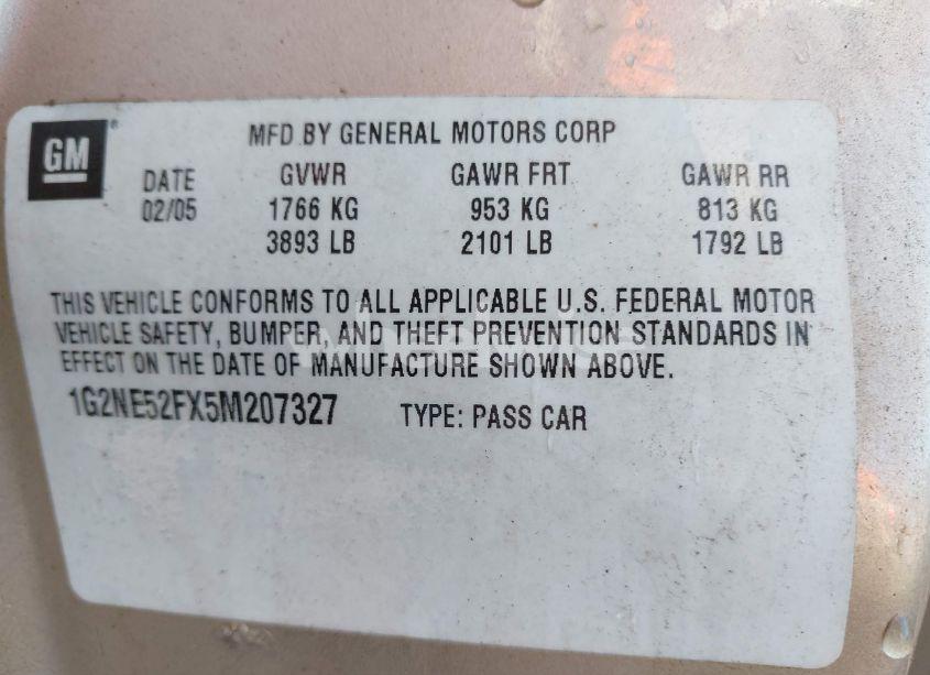 Photo 9 of 2005 Pontiac Grand AM SE (VIN 1G2NE52FX5M207327)