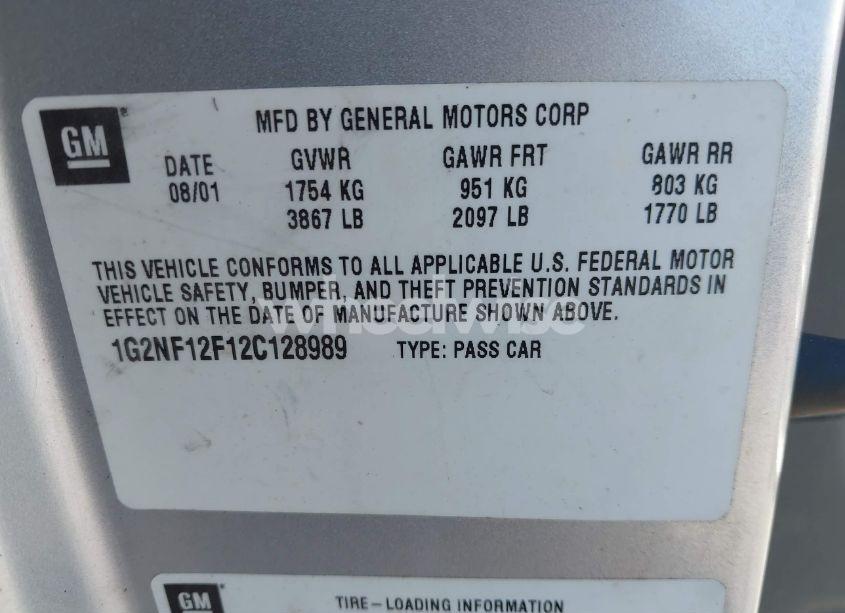 Photo 9 of 2002 Pontiac Grand AM SE1 (VIN 1G2NF12F12C128989)