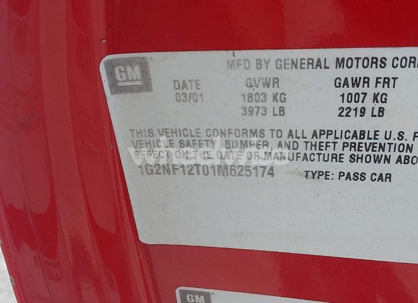 Photo 9 of 2001 Pontiac Grand AM SE1 (VIN 1G2NF12T01M625174)