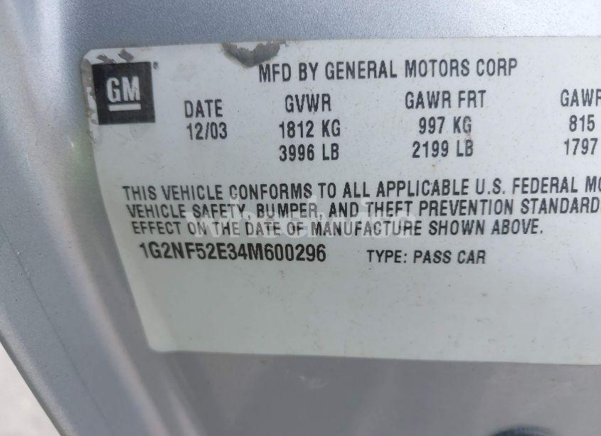 Photo 9 of 2004 Pontiac Grand AM SE1 (VIN 1G2NF52E34M600296)