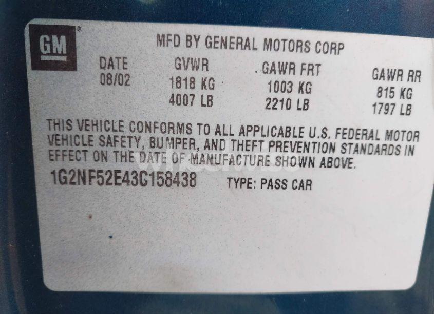 Photo 9 of 2003 Pontiac Grand AM SE1 (VIN 1G2NF52E43C158438)