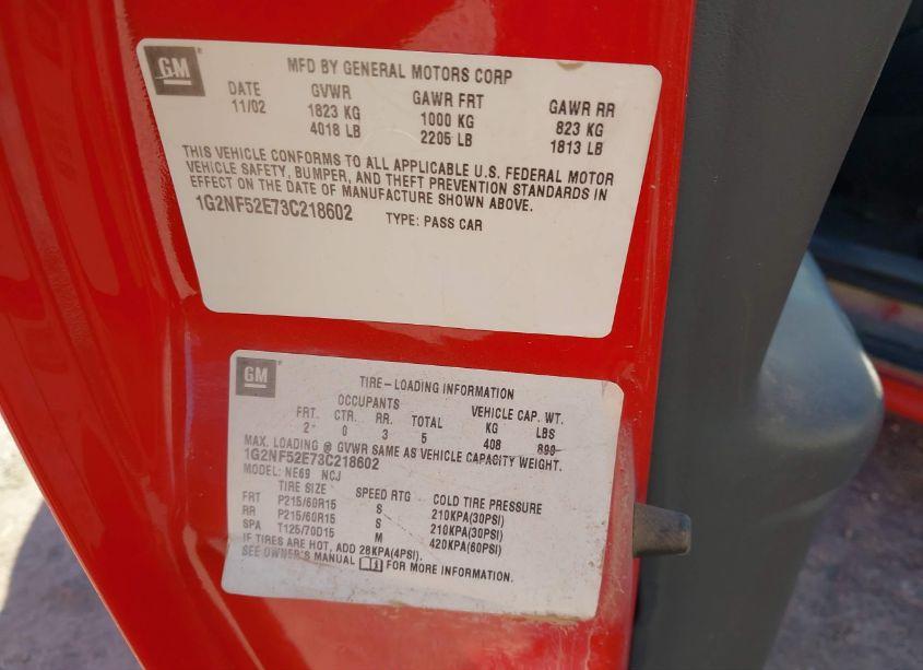 Photo 9 of 2003 Pontiac Grand AM SE1 (VIN 1G2NF52E73C218602)