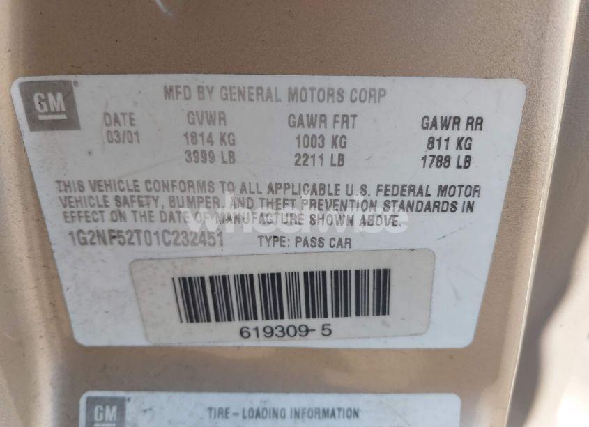 Photo 9 of 2001 Pontiac Grand AM SE1 (VIN 1G2NF52T01C232451)