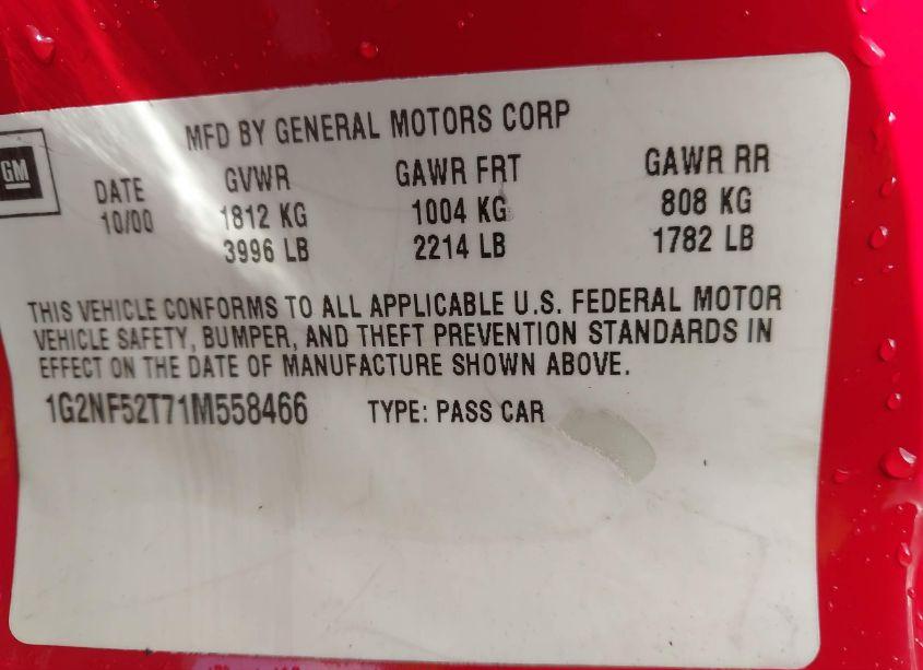 Photo 9 of 2001 Pontiac Grand AM SE1 (VIN 1G2NF52T71M558466)