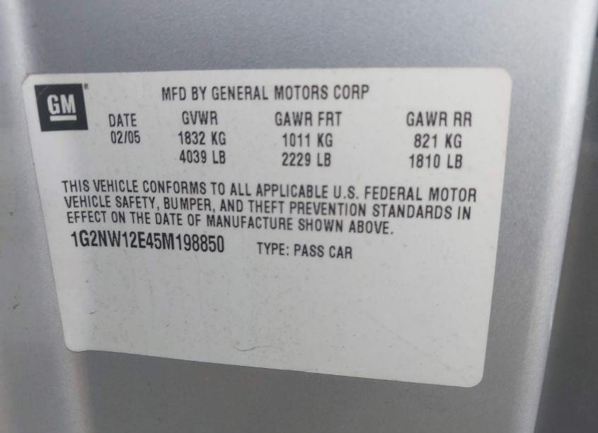 Photo 9 of 2005 Pontiac Grand AM GT (VIN 1G2NW12E45M198850)