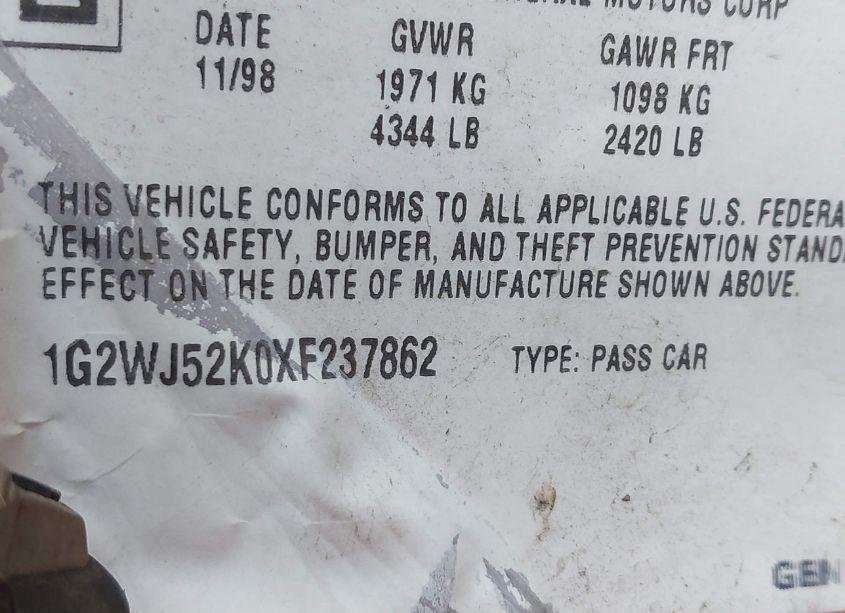 Photo 9 of 1999 Pontiac Grand PRIX SE (VIN 1G2WJ52K0XF237862)