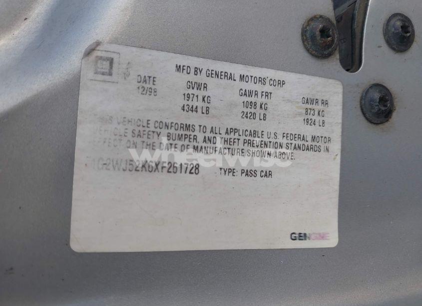 Photo 18 of 1999 Pontiac Grand PRIX SE (VIN 1G2WJ52K6XF261728)