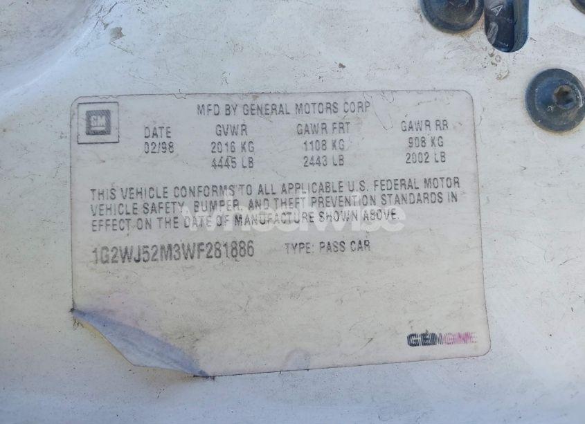 Photo 9 of 1998 Pontiac Grand PRIX SE (VIN 1G2WJ52M3WF281886)