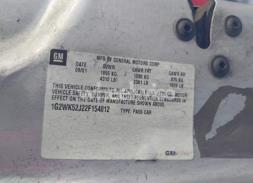 Photo 9 of 2002 Pontiac Grand PRIX SE (VIN 1G2WK52J22F154012)