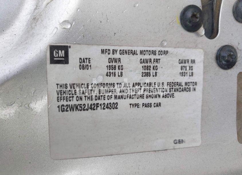 Photo 9 of 2002 Pontiac Grand PRIX SE (VIN 1G2WK52J42F124302)