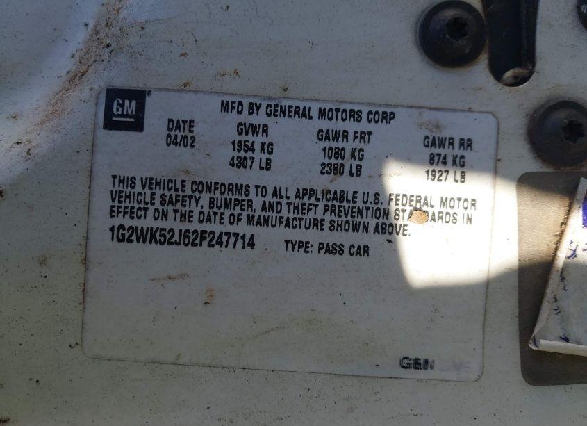 Photo 9 of 2002 Pontiac Grand PRIX SE (VIN 1G2WK52J62F247714)