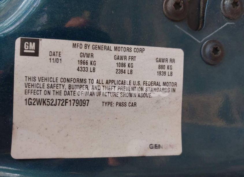 Photo 9 of 2002 Pontiac Grand PRIX SE (VIN 1G2WK52J72F179097)