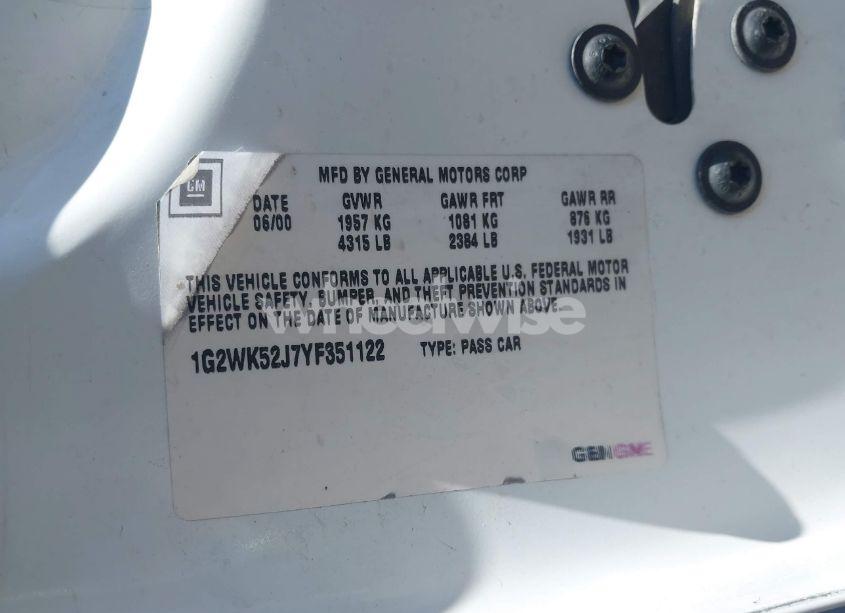 Photo 9 of 2000 Pontiac Grand PRIX SE (VIN 1G2WK52J7YF351122)