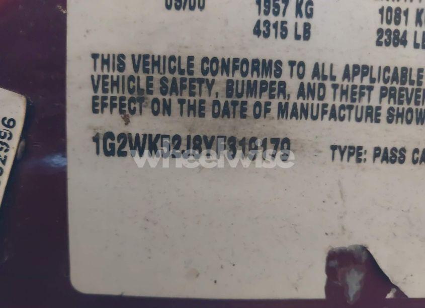 Photo 9 of 2000 Pontiac Grand PRIX SE (VIN 1G2WK52J8YF319179)