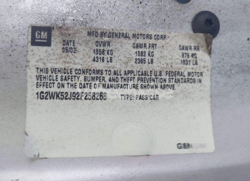 Photo 9 of 2002 Pontiac Grand PRIX SE (VIN 1G2WK52J92F258268)