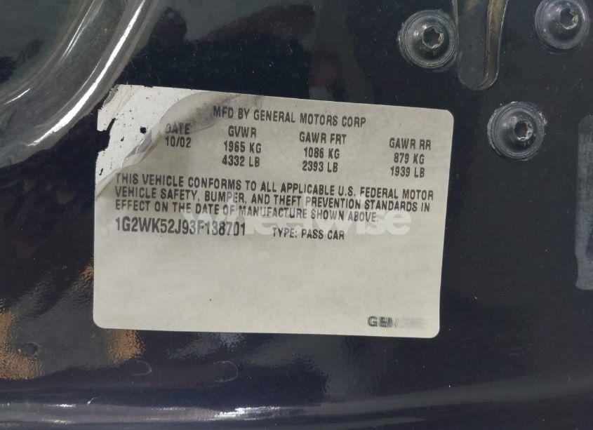 Photo 9 of 2003 Pontiac Grand PRIX SE (VIN 1G2WK52J93F138701)