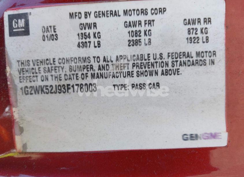 Photo 9 of 2003 Pontiac Grand PRIX SE (VIN 1G2WK52J93F178003)