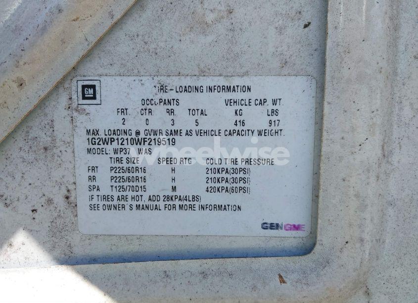 Photo 9 of 1998 Pontiac Grand PRIX GT (VIN 1G2WP1210WF219519)