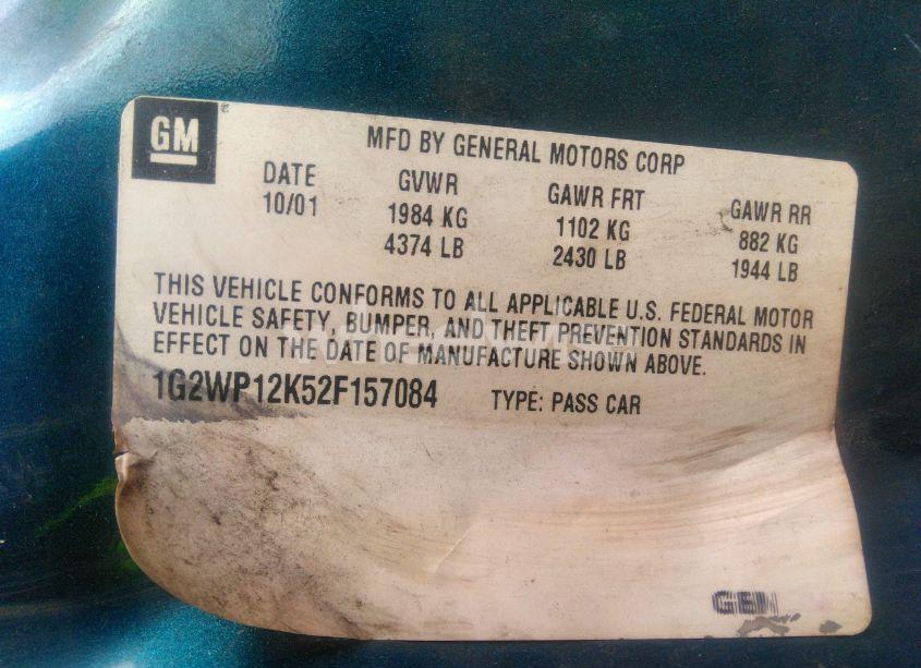 Photo 9 of 2002 Pontiac Grand PRIX GT (VIN 1G2WP12K52F157084)