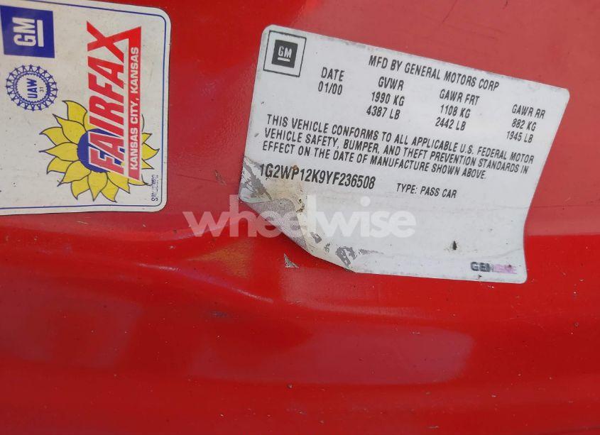 Photo 9 of 2000 Pontiac Grand PRIX GT (VIN 1G2WP12K9YF236508)