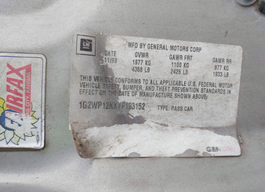 Photo 9 of 2000 Pontiac Grand PRIX GT (VIN 1G2WP12KXYF193152)