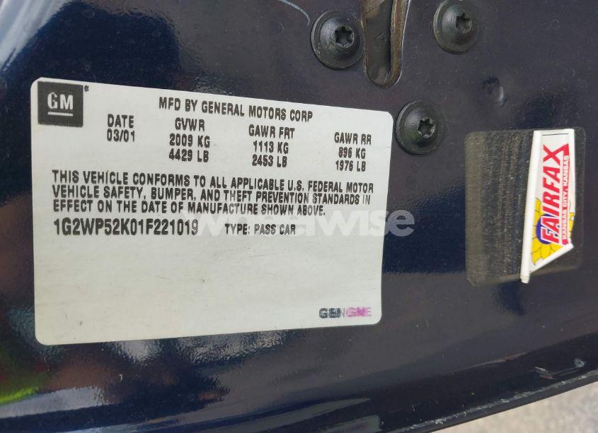 Photo 9 of 2001 Pontiac Grand PRIX GT (VIN 1G2WP52K01F221019)