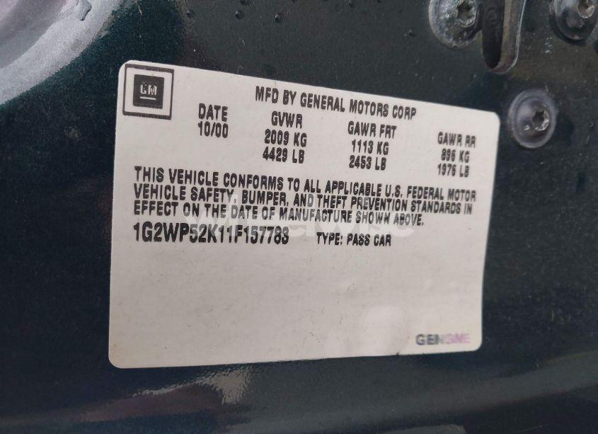 Photo 9 of 2001 Pontiac Grand PRIX GT (VIN 1G2WP52K11F157783)