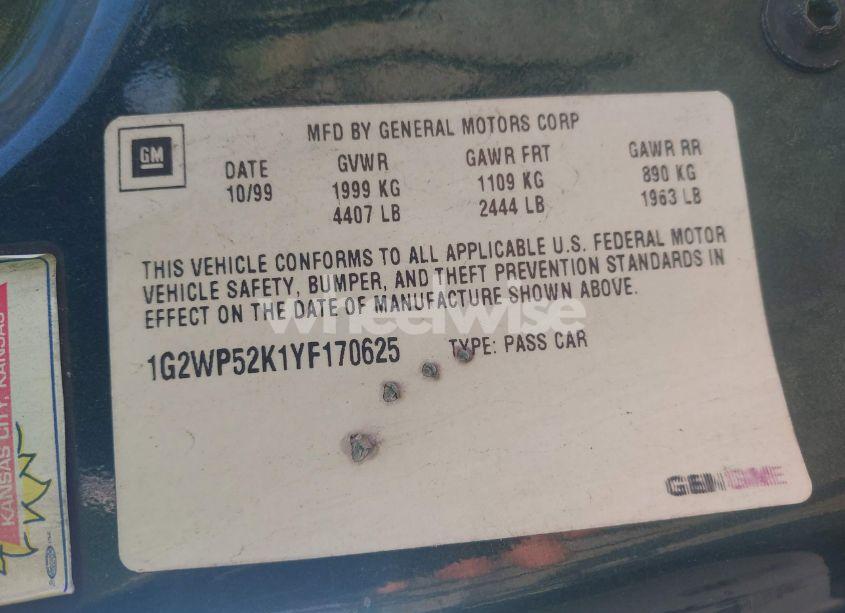 Photo 9 of 2000 Pontiac Grand PRIX GT (VIN 1G2WP52K1YF170625)