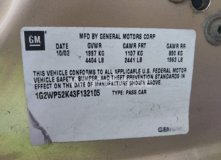 Photo 9 of 2003 Pontiac Grand PRIX GT (VIN 1G2WP52K43F132105)