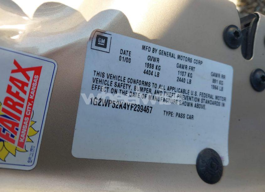 Photo 9 of 2000 Pontiac Grand PRIX GT (VIN 1G2WP52K4YF239467)