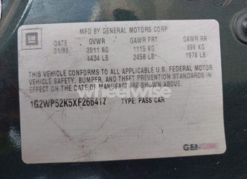 Photo 9 of 1999 Pontiac Grand PRIX GT (VIN 1G2WP52K5XF266417)