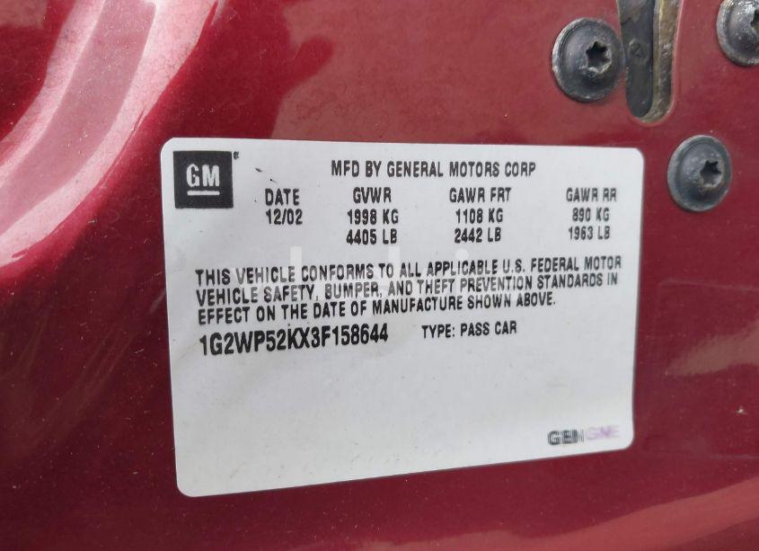 Photo 9 of 2003 Pontiac Grand PRIX GT (VIN 1G2WP52KX3F158644)