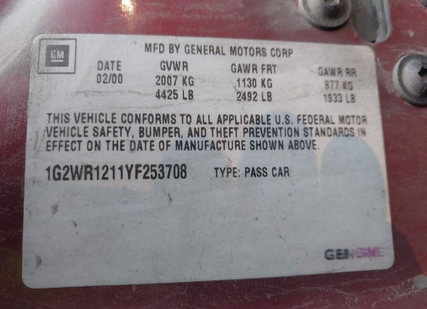 Photo 9 of 2000 Pontiac Grand PRIX GTP (VIN 1G2WR1211YF253708)