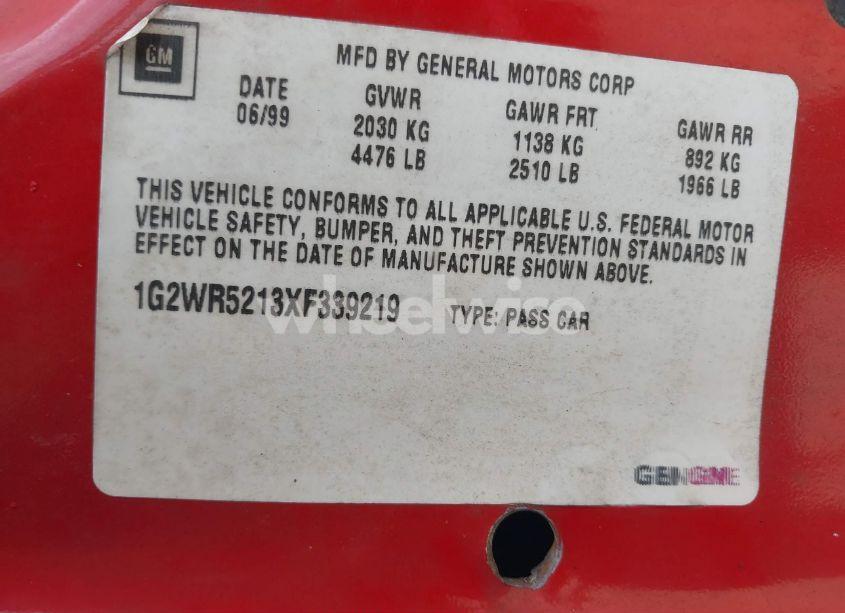 Photo 9 of 1999 Pontiac Grand PRIX GTP (VIN 1G2WR5213XF339219)