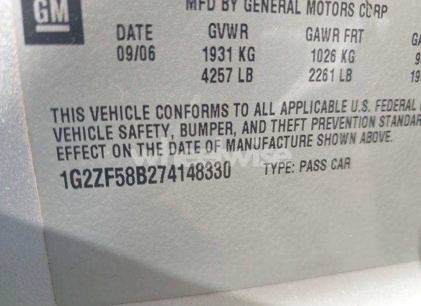 Photo 9 of 2007 Pontiac G6 VALUE LEADER (VIN 1G2ZF58B274148330)