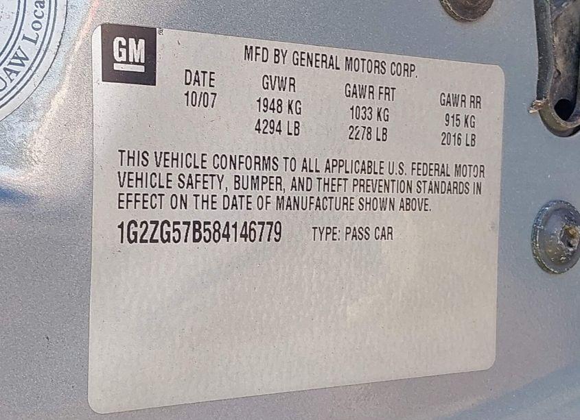 Photo 9 of 2008 Pontiac G6 (VIN 1G2ZG57B584146779)