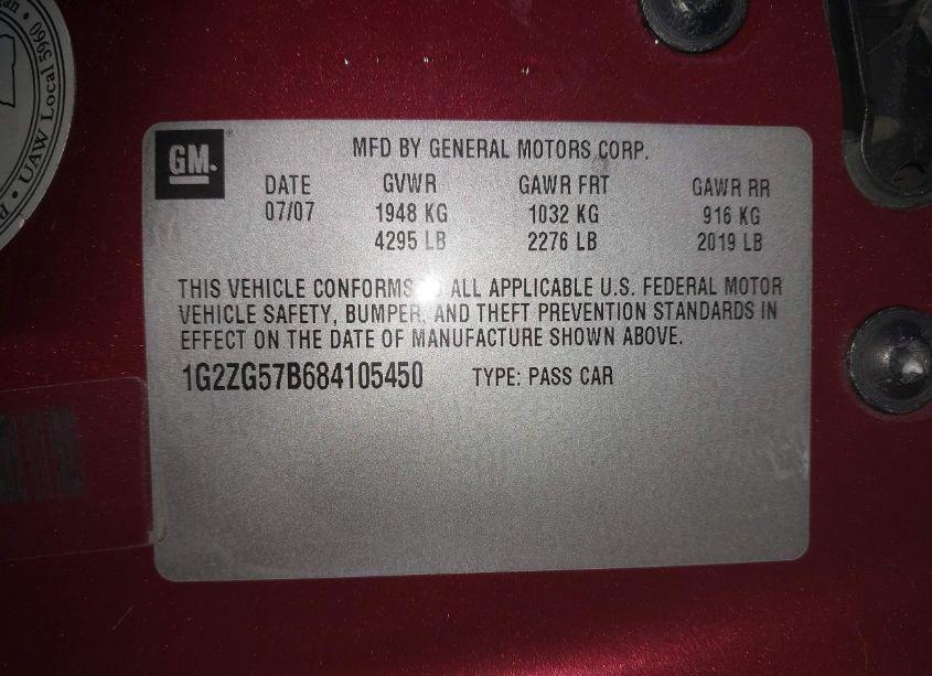 Photo 9 of 2008 Pontiac G6 (VIN 1G2ZG57B684105450)