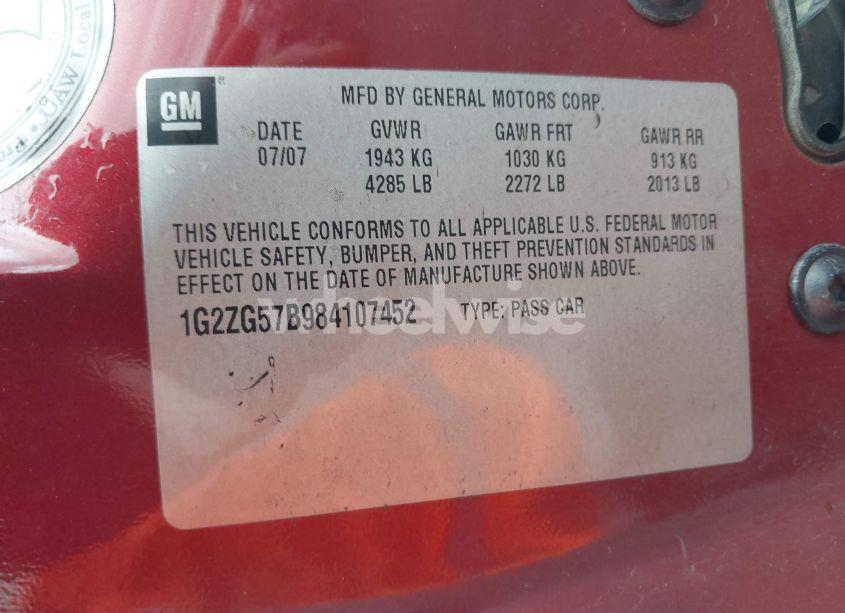 Photo 9 of 2008 Pontiac G6 (VIN 1G2ZG57B984107452)
