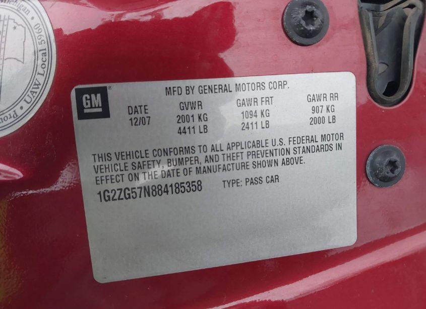 Photo 9 of 2008 Pontiac G6 (VIN 1G2ZG57N884185358)