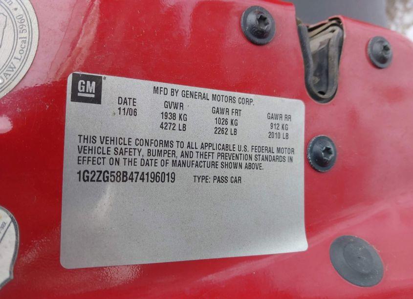 Photo 9 of 2007 Pontiac G6 (VIN 1G2ZG58B474196019)