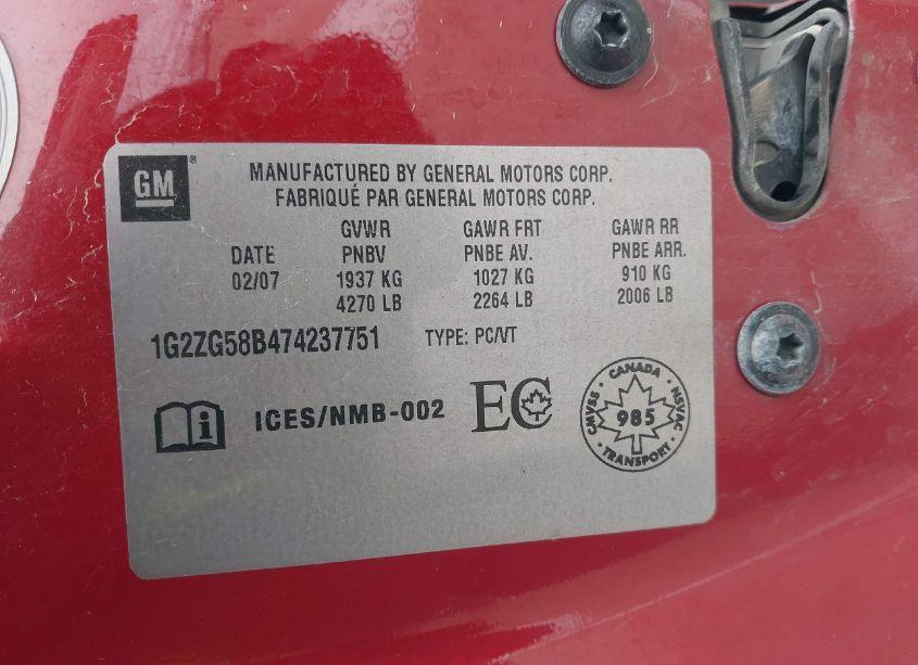 Photo 9 of 2007 Pontiac G6 (VIN 1G2ZG58B474237751)