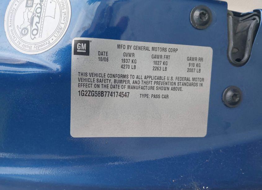 Photo 9 of 2007 Pontiac G6 (VIN 1G2ZG58B774174547)