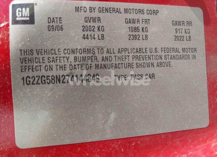 Photo 9 of 2007 Pontiac G6 (VIN 1G2ZG58N274144849)