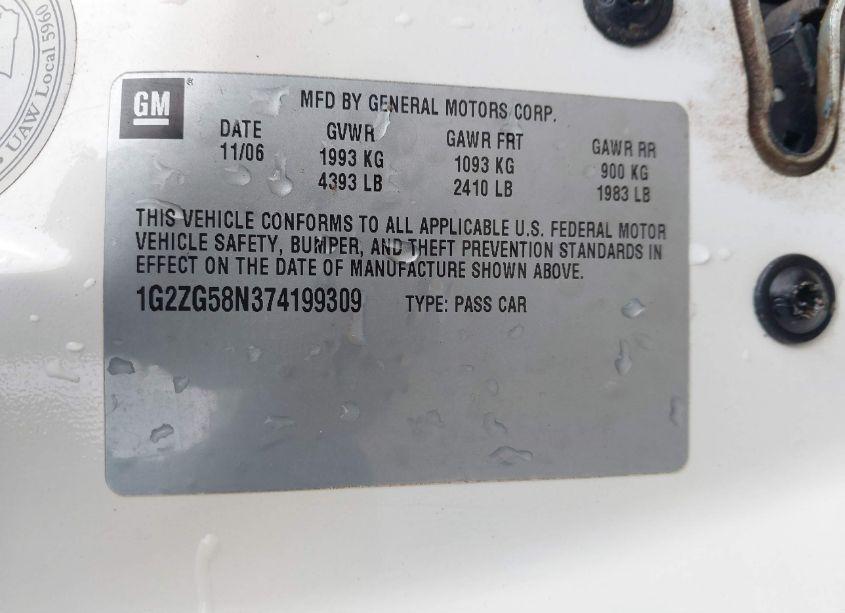 Photo 9 of 2007 Pontiac G6 (VIN 1G2ZG58N374199309)