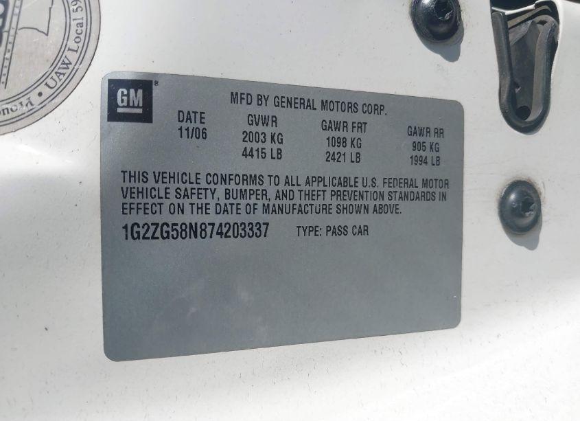 Photo 9 of 2007 Pontiac G6 (VIN 1G2ZG58N874203337)