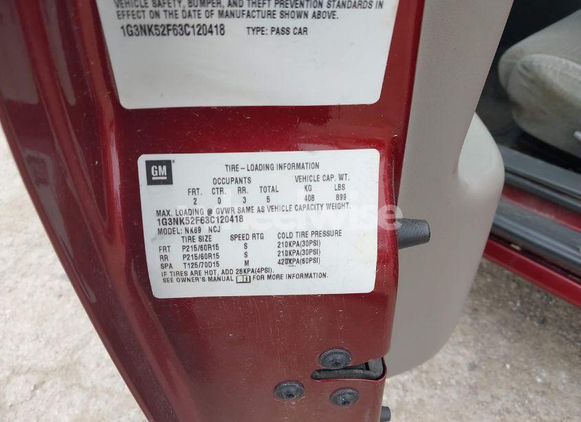 Photo 9 of 2003 Oldsmobile Alero GX (VIN 1G3NK52F63C120418)