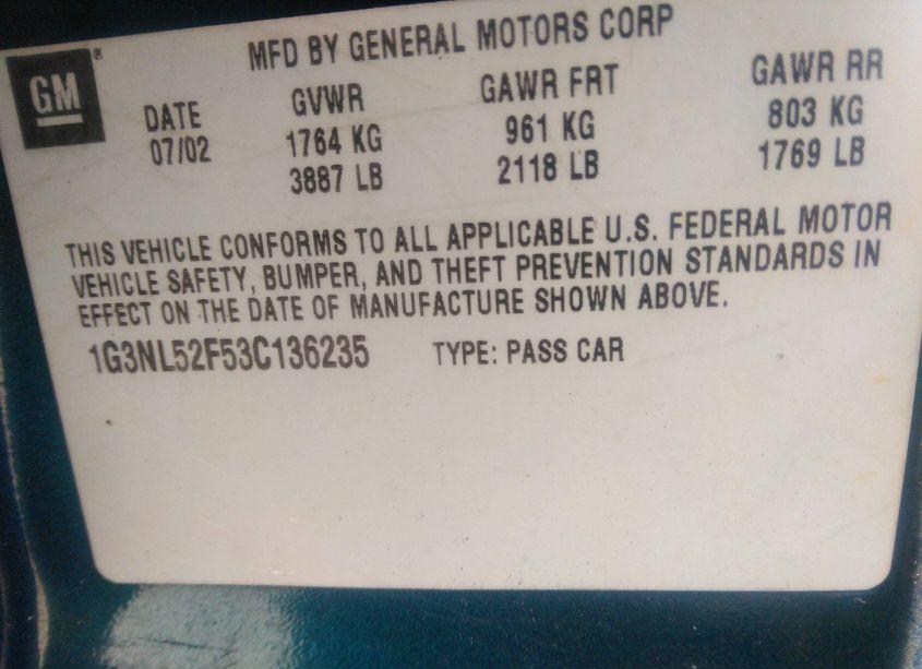 Photo 9 of 2003 Oldsmobile Alero GL1 (VIN 1G3NL52F53C136235)